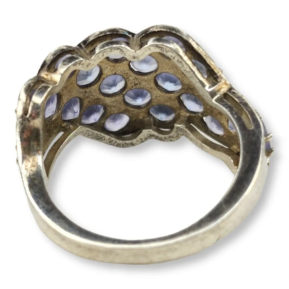 Vintage Sterling Silver Tanzanite Cocktail Ring Size 7.25 Purple 925 Faceted